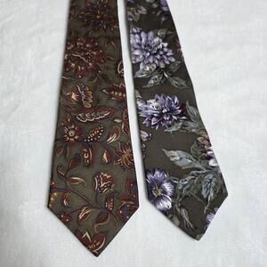 Vintage Harve Benard Silk Floral Ties Brown Botanical - Set of 2